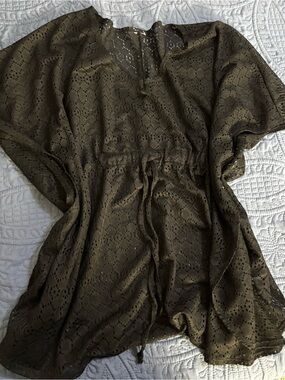 Black Eyelet Drawstring Swim Cover-Up Top